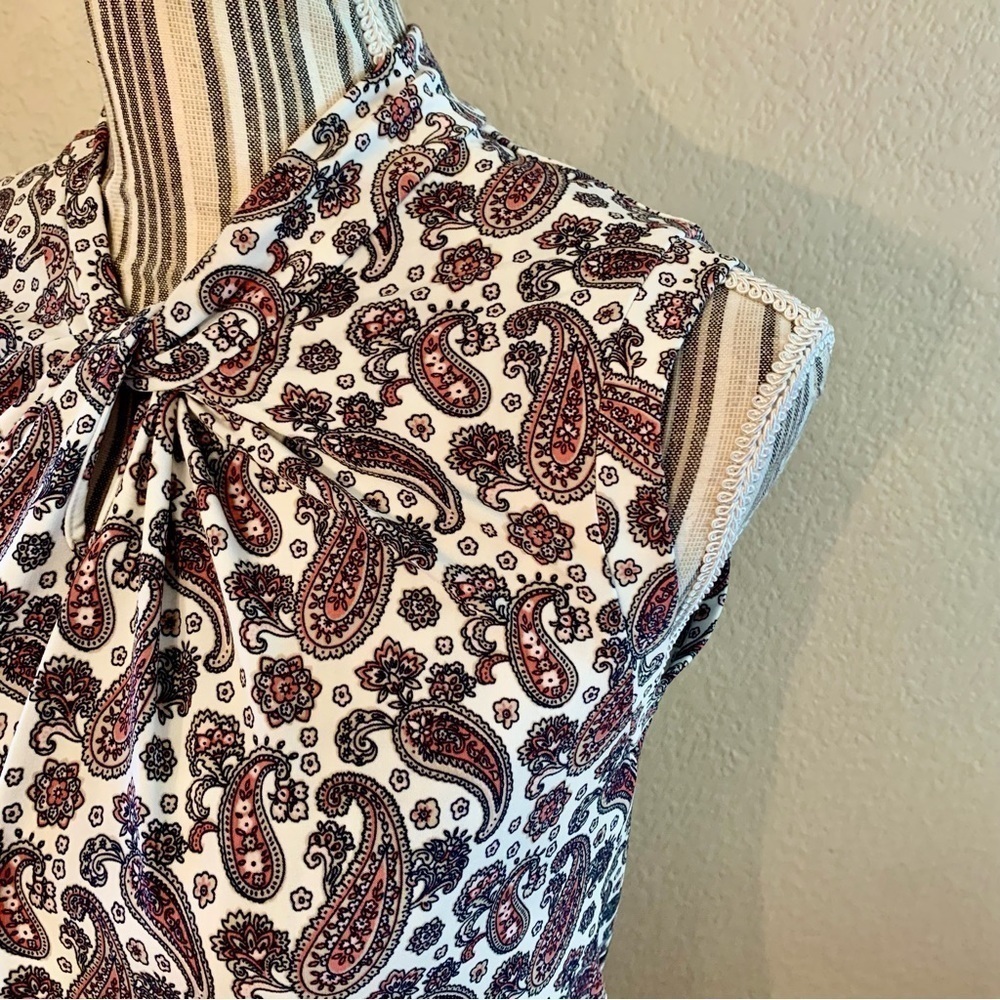 Tommy Hilfiger Tunic Top XS Sleeveless White Paisley Navy Pink Beige Stretch - Picture 6 of 13